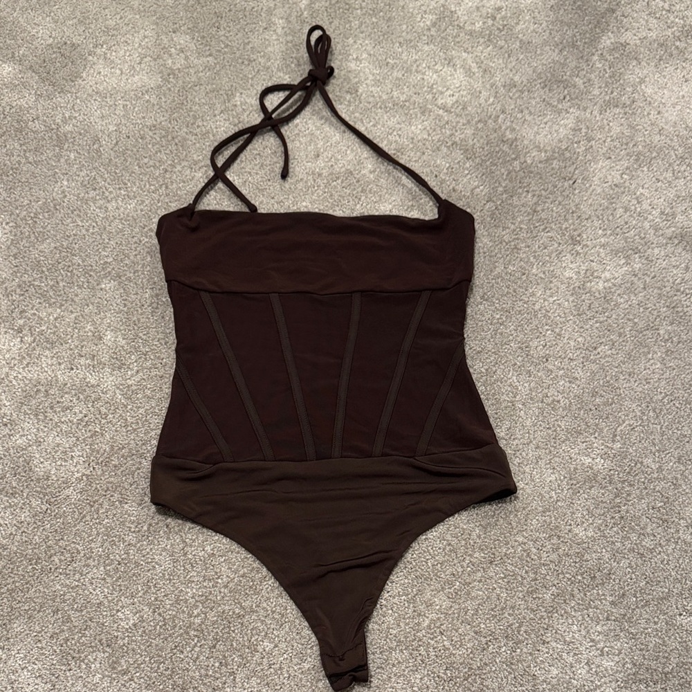 MAJORELLE Chocolate Halter Bodysuit